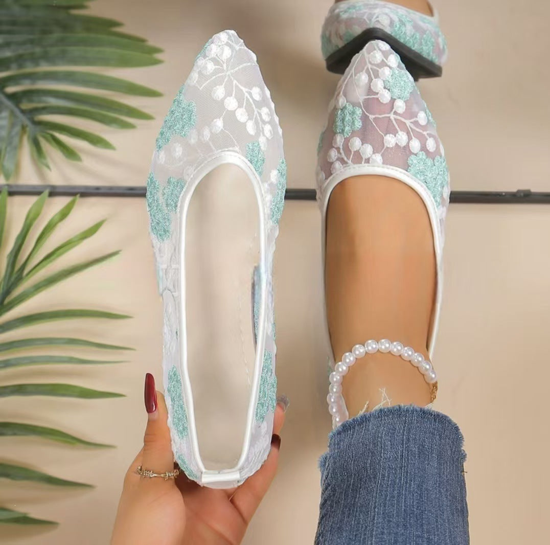 Damen Elegante Ballerinas mit floralem Spitzenoberteil R&B
