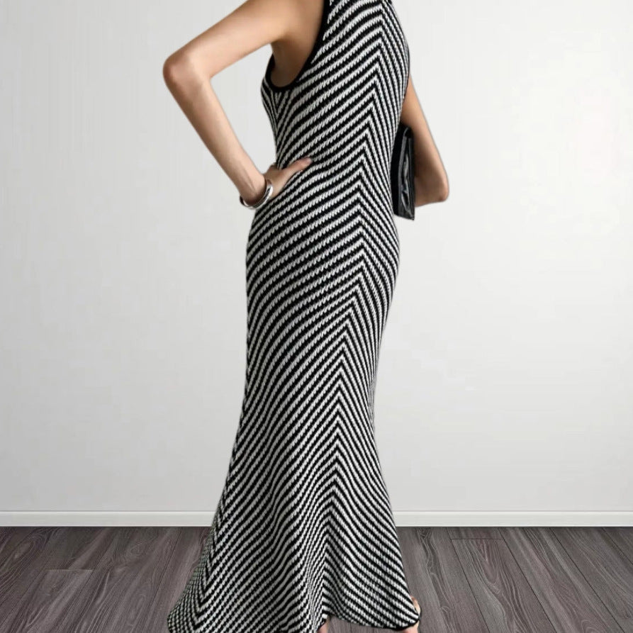 Damen Langarm-Hängerchenkleid mit raffiniertem Zickzack-Muster R&B