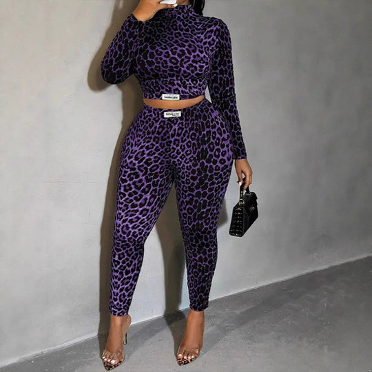 Damen Hochgeschlossener Jumpsuit mit Leopardenmuster R&B