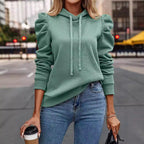 Damen lässiger Kapuzenpullover mit Puffärmeln R&B