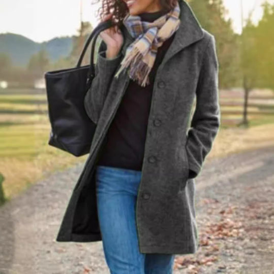 Damen Eleganter Wollmantel mit praktischen Taschen und klassischem Revers R&B