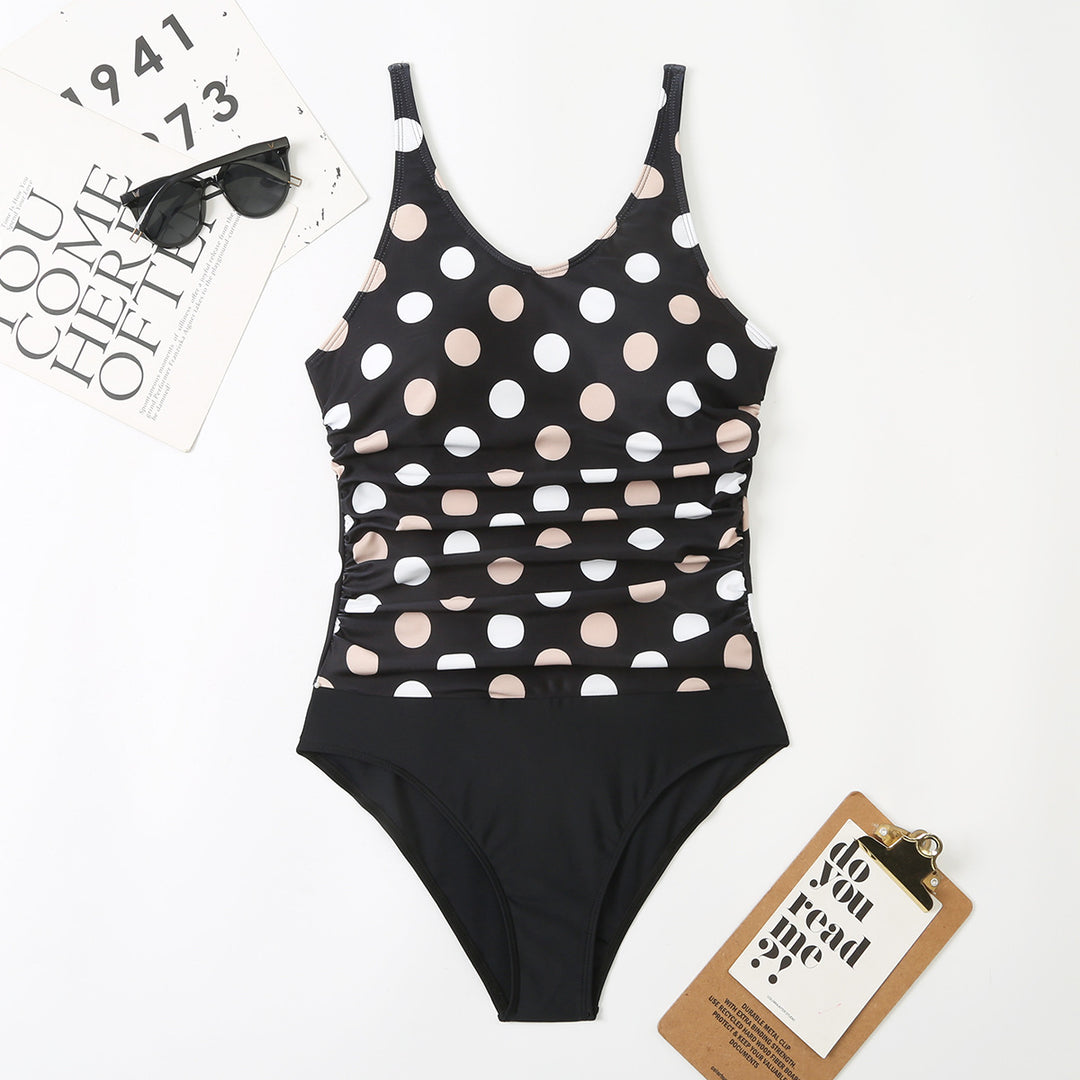 Damen Einteiliger Badeanzug mit stilvollem Punkte-Design und figurformender Raffung R&B
