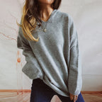 Damen lässiger Strickpullover mit Kapuze und weiten Ärmeln R&B