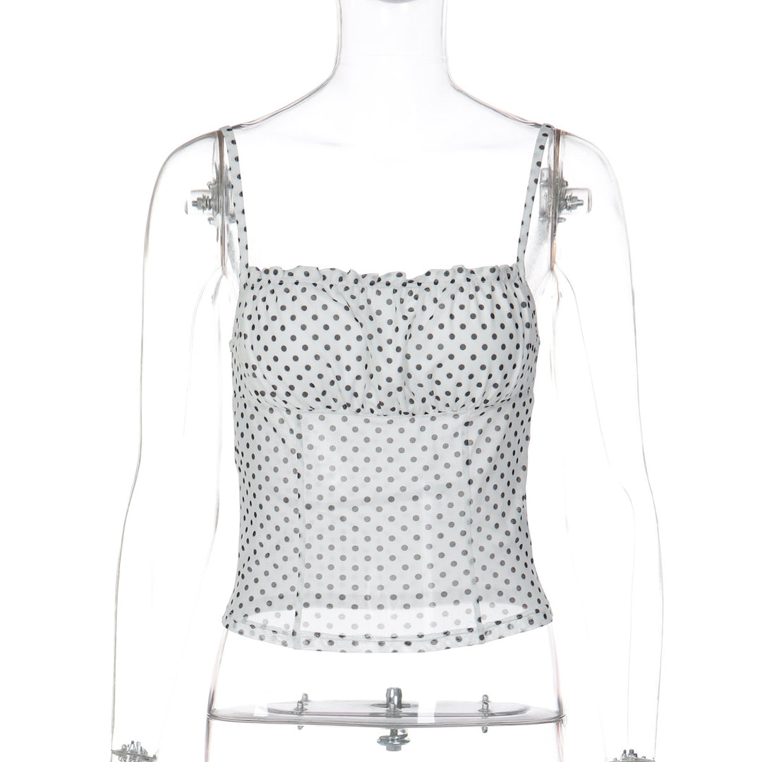 Damen Polka Dot Crop Top mit verstellbaren Trägern R&B