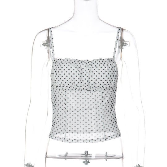 Damen Polka Dot Crop Top mit verstellbaren Trägern R&B