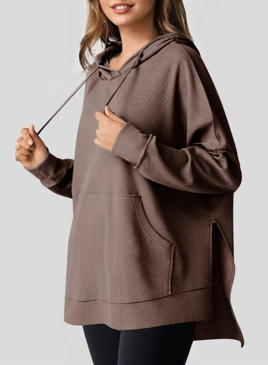 Damen lässiger Kapuzenpulli mit seitlichen Schlitzen und Kängurutasche R&B