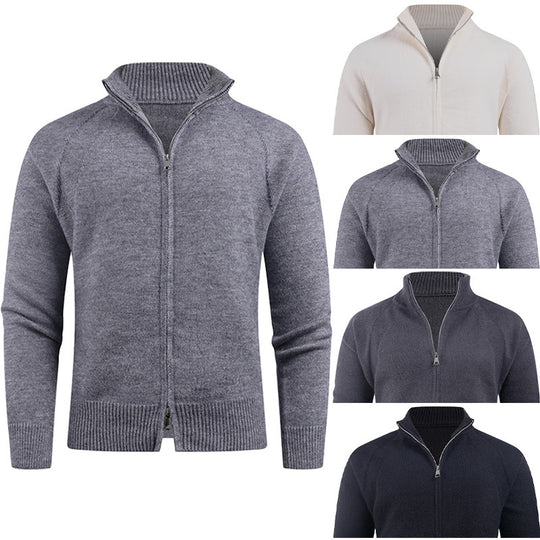 Herren hochwertige Strickjacke mit modernem Reißverschluss und hochgezogenem Kragen R&B