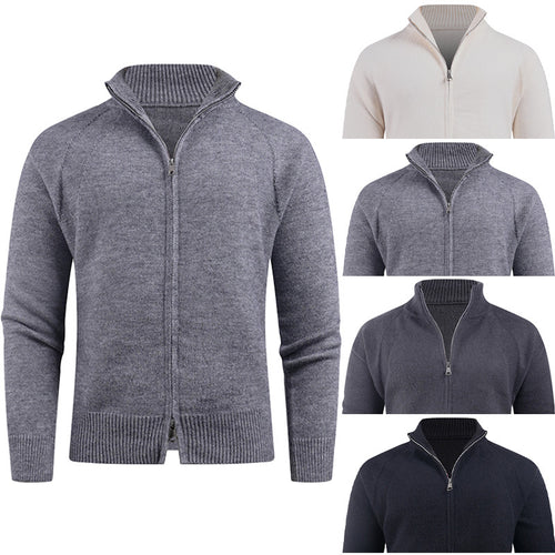 Herren hochwertige Strickjacke mit modernem Reißverschluss und hochgezogenem Kragen R&B