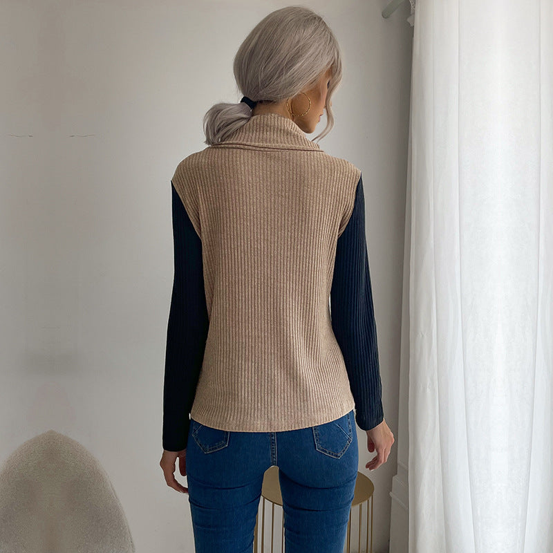 Damen Strickoberteil mit asymmetrischem Reverskragen und dekorativen Knöpfen R&B