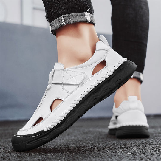Herren Leder-Sandalen mit verstellbarem Klettverschluss und atmungsaktivem Design R&B