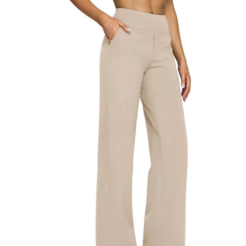 Damen nan fließende High-Waist-Hose mit extra weitem Bein, elastischem Komfortbund und Eingrifftaschen R&B