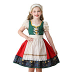 Damen nan traditionelles Kinderdirndl Kleid mit dekorativer Schnürung Schürze und Spitzenkopftuch R&B