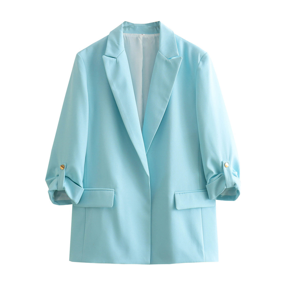 Damen elegante Blazerjacke mit strukturierten Ärmeln und dezenten Goldakzenten R&B