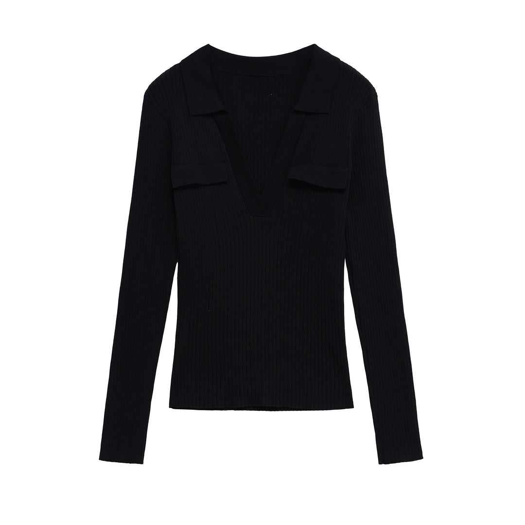 Damen Langarmshirt mit V-Ausschnitt und dekorativen Taschen R&B