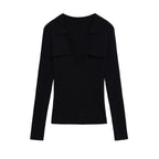 Damen Langarmshirt mit V-Ausschnitt und dekorativen Taschen R&B