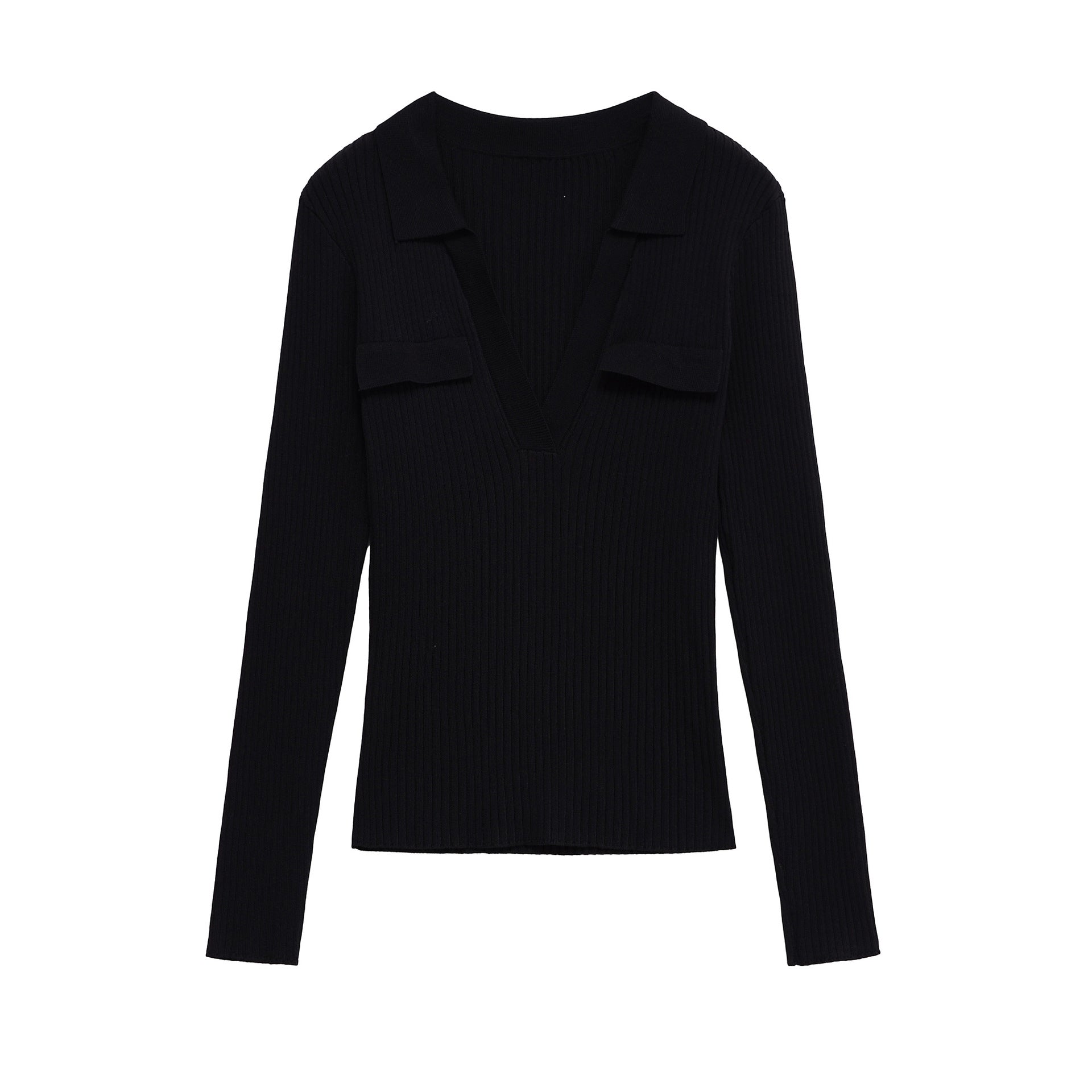 Damen Langarmshirt mit V-Ausschnitt und dekorativen Taschen R&B