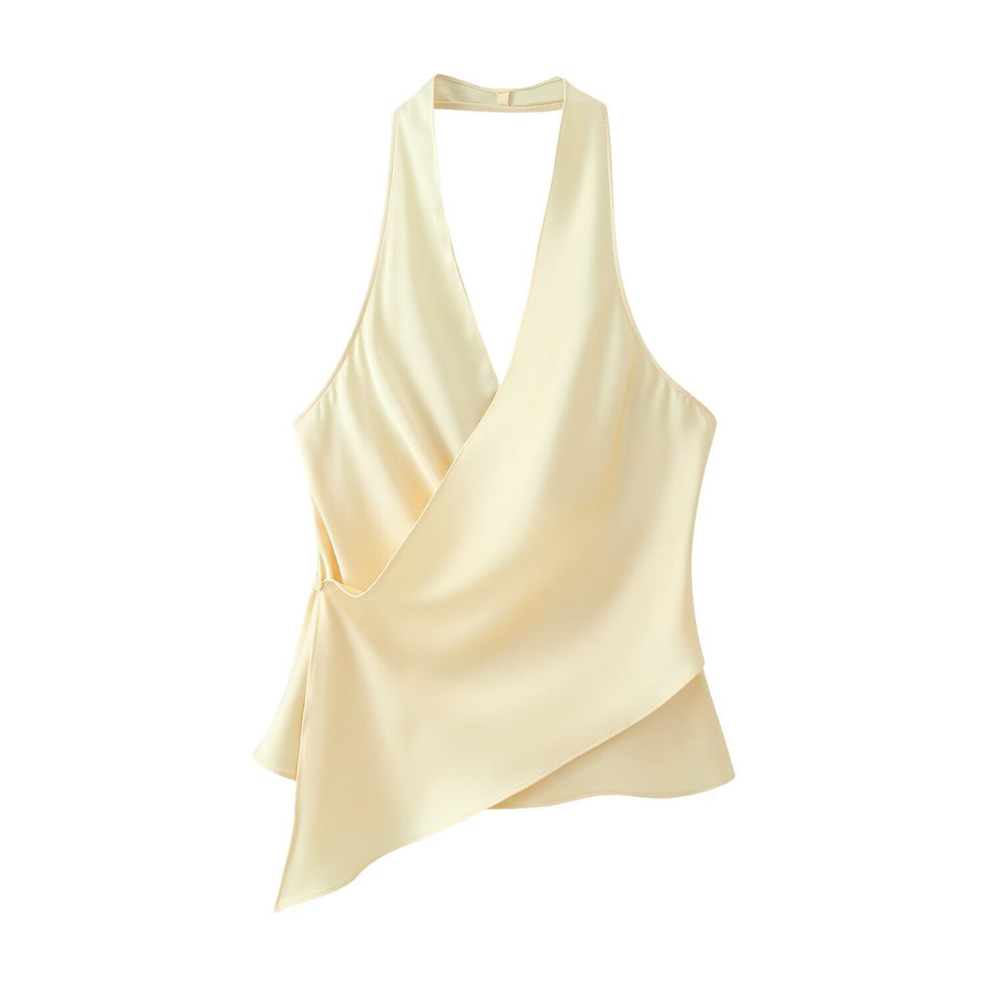 Damen Wickeloberteil aus fließendem Satin mit elegantem Rückenausschnitt R&B