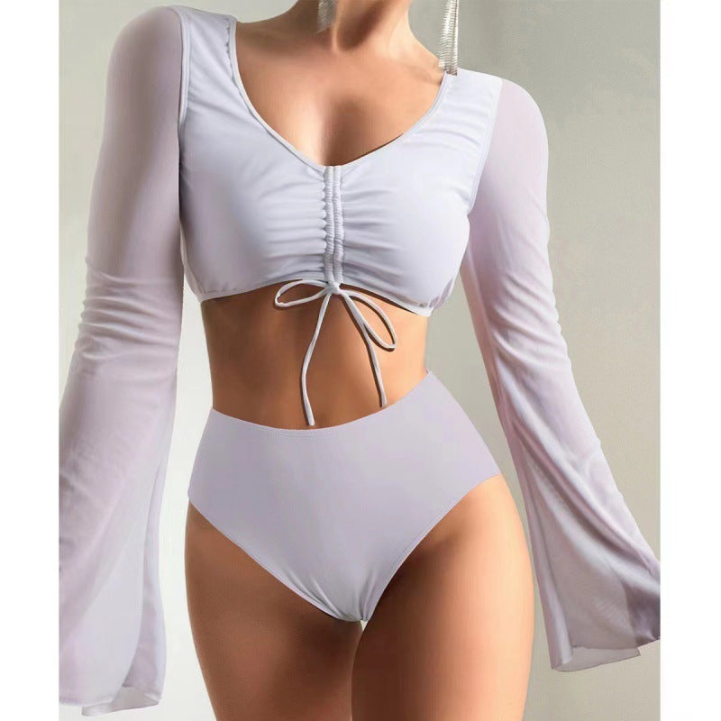 Damen Bikiniset mit langärmligem Oberteil und hoch geschnittenen Shorts R&B