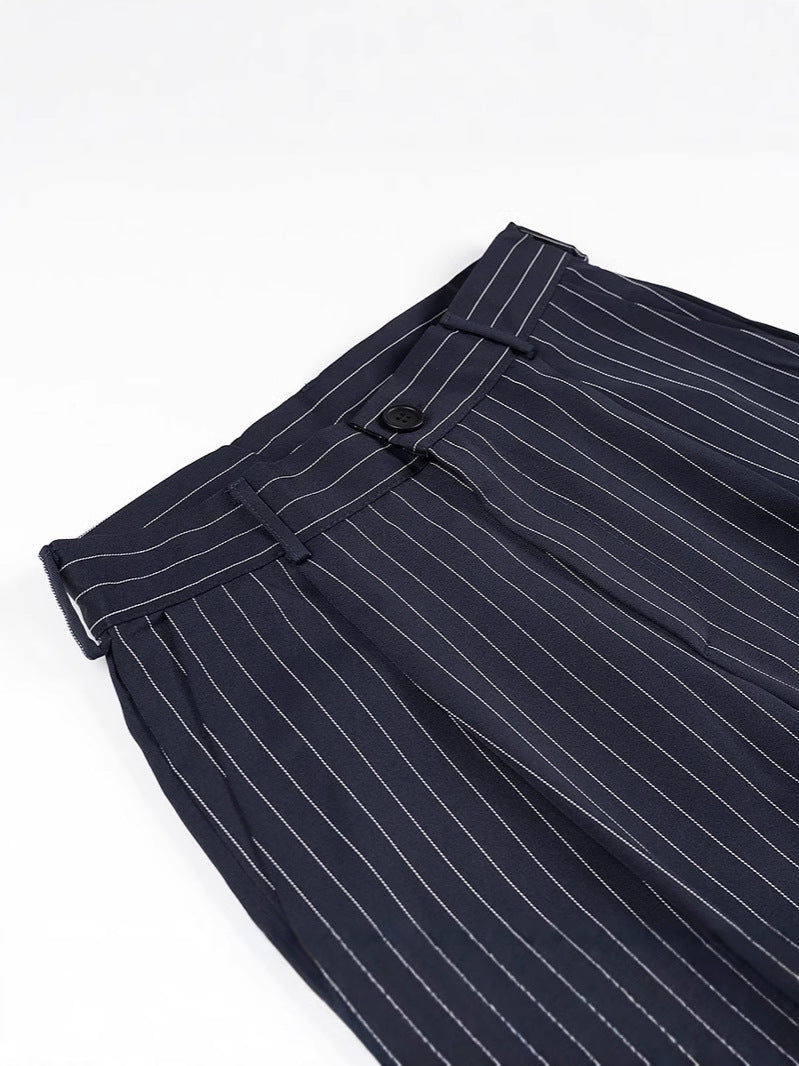 Damen weite Hochbund-Hose mit eleganten Streifen R&B