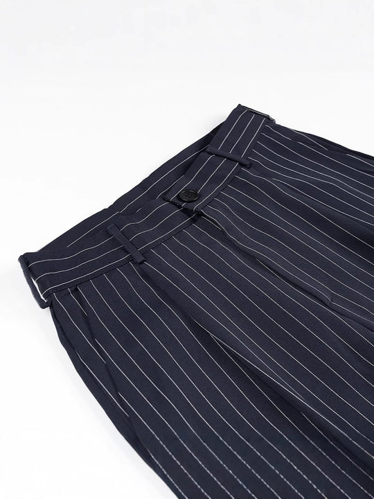 Damen weite Hochbund-Hose mit eleganten Streifen R&B