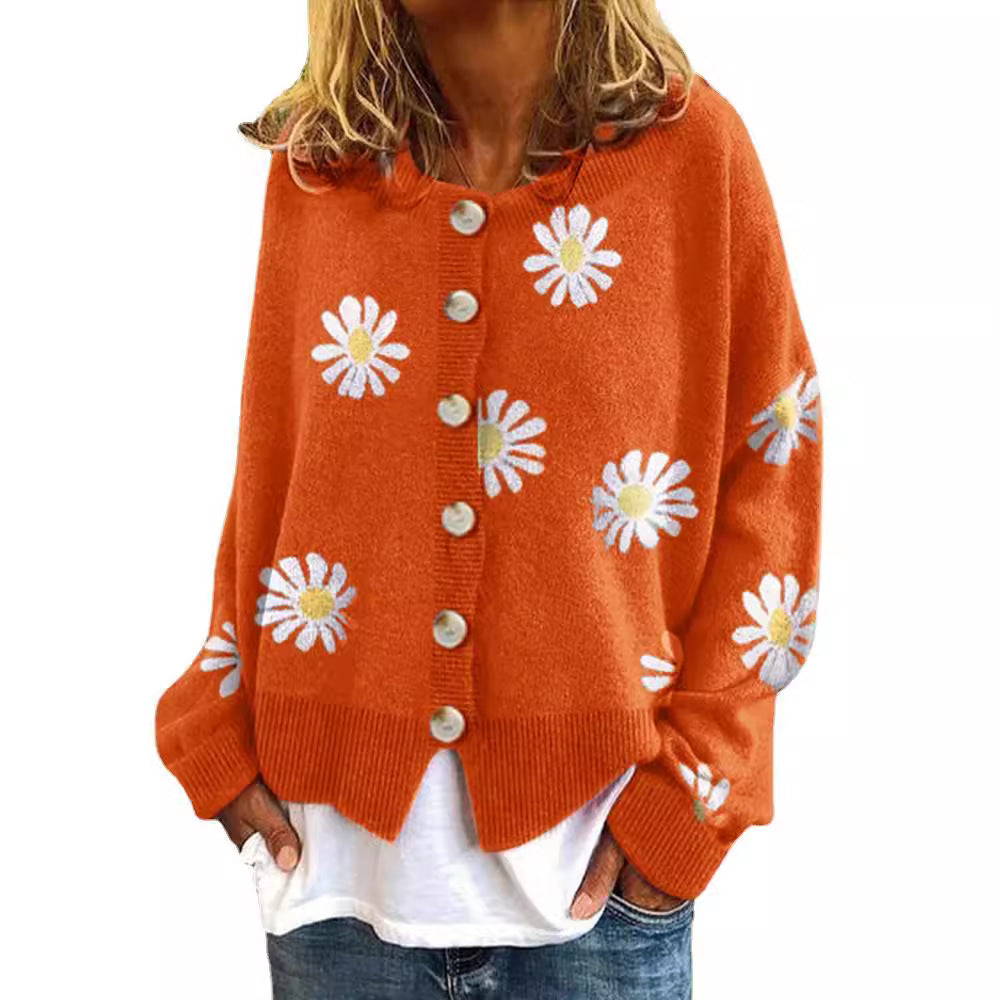 Damen gestreifte Strickjacke mit Blumenmuster R&B