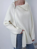 Damen Oversized Pullover mit asymmetrischem Reißverschluss und hochgeschlossenem Kragen R&B