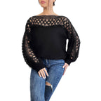 Damen Elegantes Strickoberteil mit raffinierten Spitzenärmeln R&B