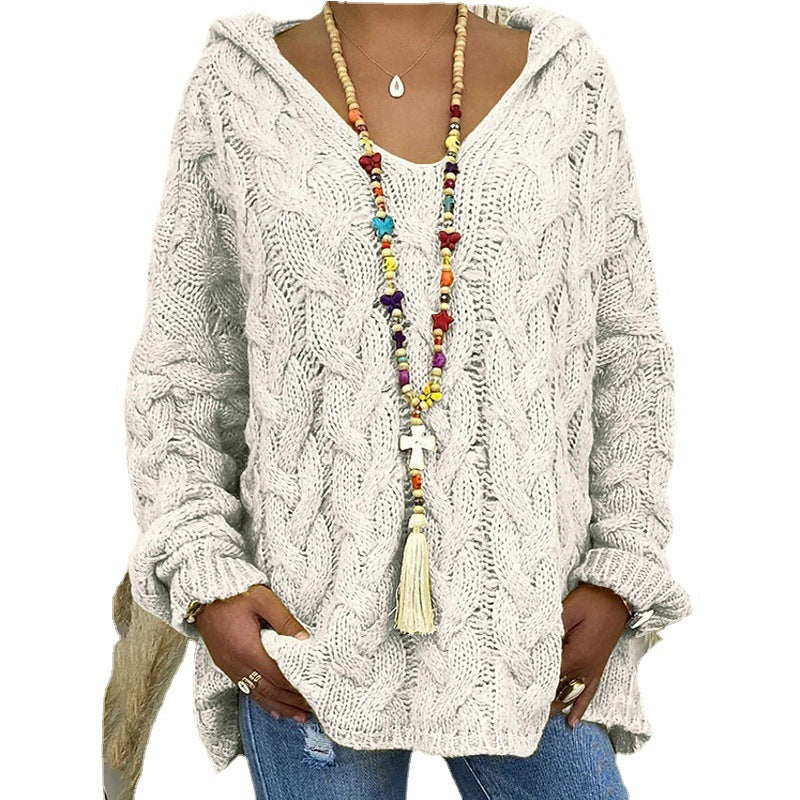 Damen Kapuzenpullover mit Zopfmuster und weitem Schnitt R&B