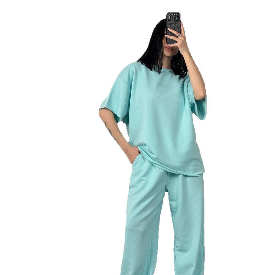 Damen lässiges Baumwoll-Set mit weit geschnittenem Oberteil und bequemen Hosen R&B