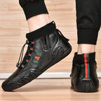 Damen Sportliche Leder Sneakers mit hohem Schaft und elastischer Schnürung R&B