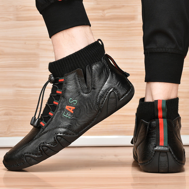 Damen Sportliche Leder Sneakers mit hohem Schaft und elastischer Schnürung R&B