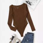 Damen Langarm Bodysuit mit Rippstruktur und tiefem U-Bootausschnitt R&B