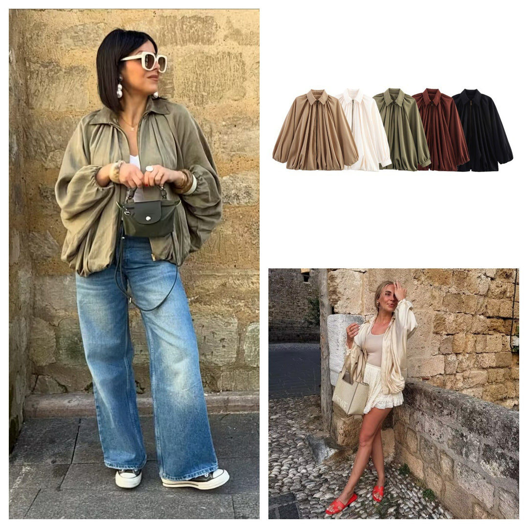 Damen leichtes Oversized-Blusenshirt mit Rüschendesign R&B