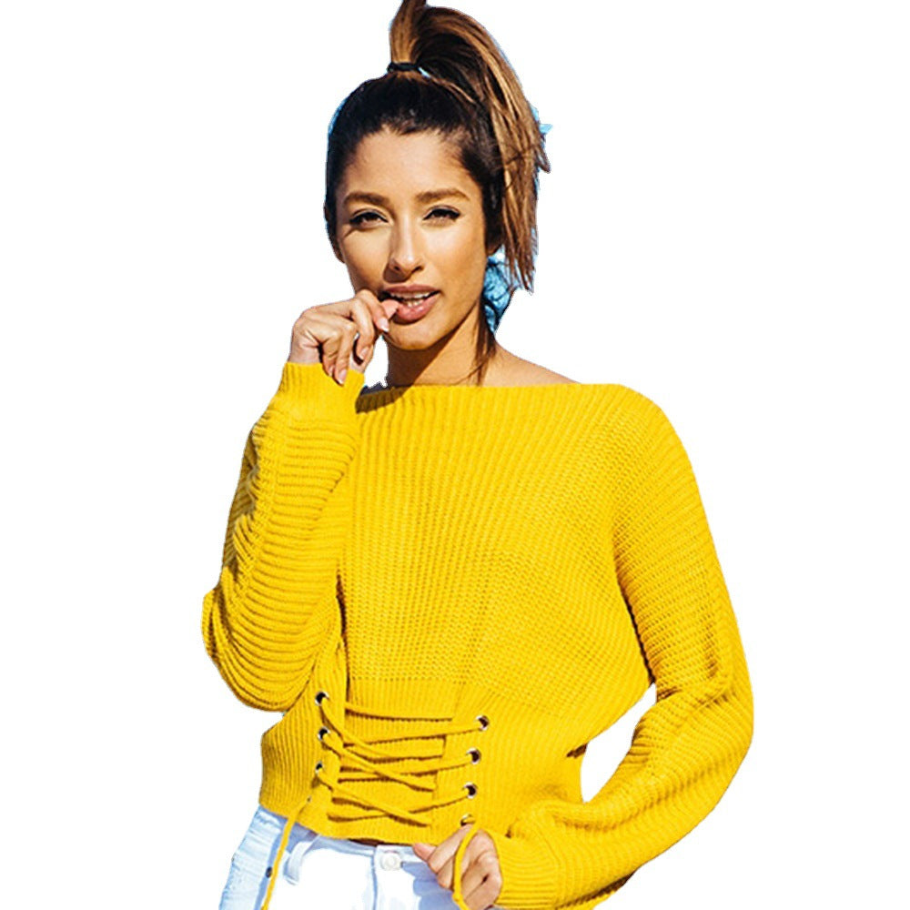 Damen Strickpullover mit schnüren und weitem Schnitt R&B