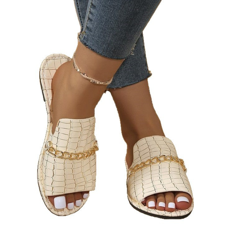 Damen elegante und komfortable Riemchensandalen mit Schmuckkette R&B
