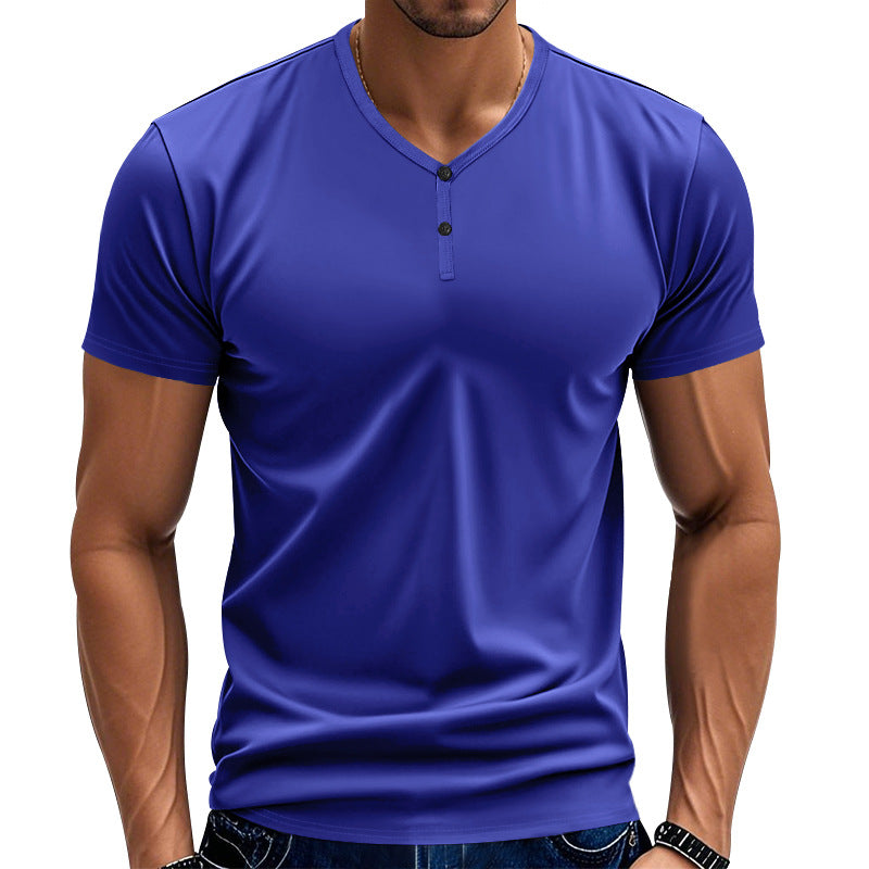 Herren Kurzarm Henley-T-Shirt mit atmungsaktiver Struktur R&B