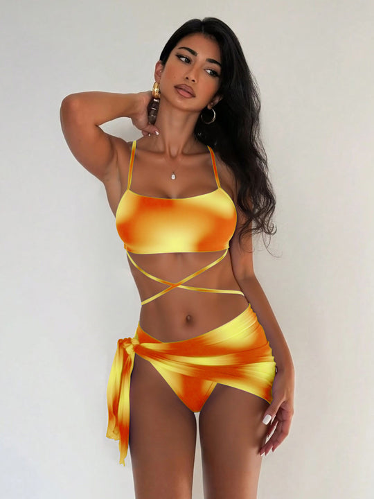 Damen Bikini-Set mit innovative Wickelrock und modischen Bindebändern R&B