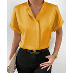 Damen elegante Kurzarmbluse mit asymmetrischem Kragen R&B