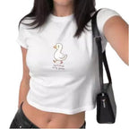 Damen figurbetontes Kurzarm-T-Shirt mit verspieltem Aufdruck R&B