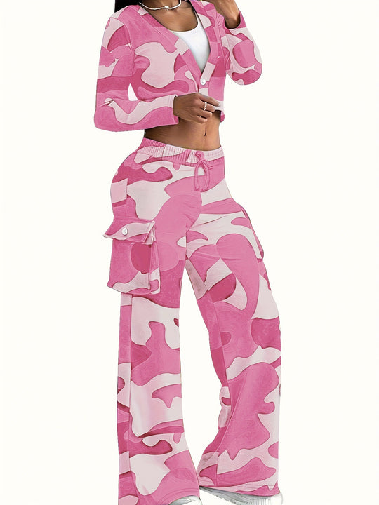 Damen Freizeit-Kombination mit modernen Cargohosen und offenem Blazer R&B