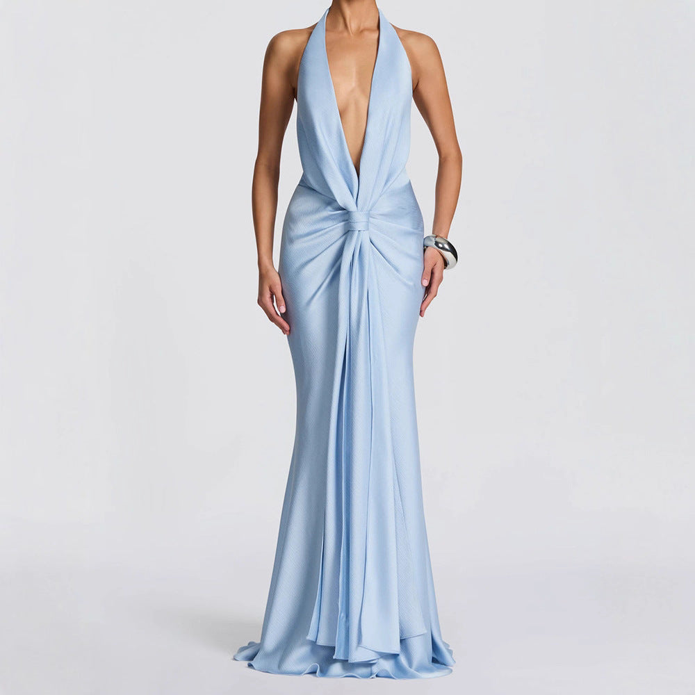 Damen Elegantes Maxi-Kleid mit tiefem V-Ausschnitt und drapierten Details R&B