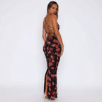 Damen Elegantes Maxikleid mit tiefem V-Ausschnitt und Spaghettiträgern R&B