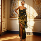 Damen Elegantes ärmelloses Maxikleid mit asymmetrischem Schnitt und tierischem Muster R&B