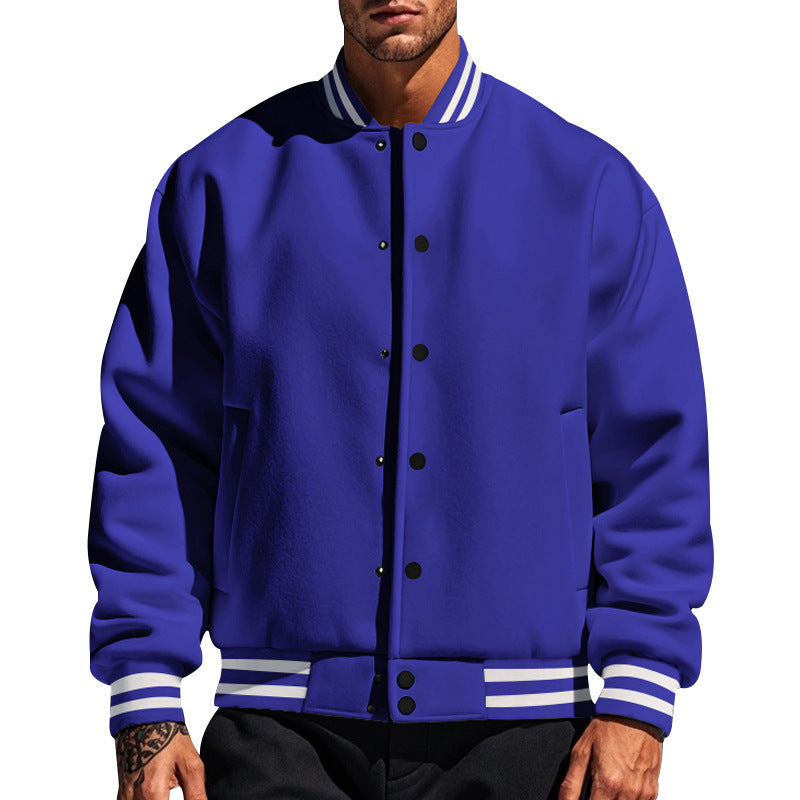 Herren nan College-Strickjacke im Retro-Look mit Rippkragen, Druckknopfverschluss und Eingrifftaschen R&B