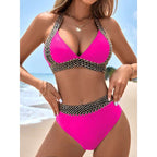 Damen Hochtailliertes Bikini-Set mit dekorativem Goldband R&B