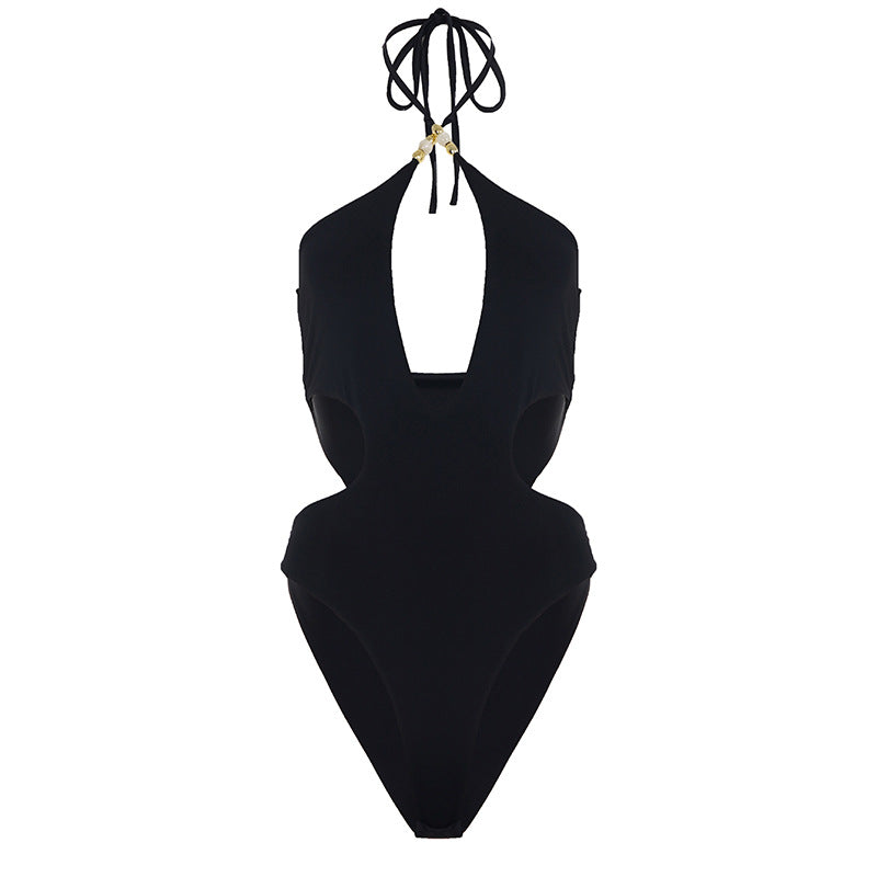 Damen Cut-Out Badeanzug mit Raffungen und verstellbaren Trägern R&B