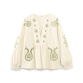 Damen nan bestickte Tunika-Bluse mit Paisley-Stickereien, V-Ausschnitt und voluminösen Ballonärmeln R&B