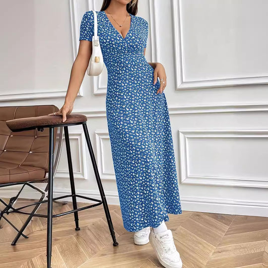 Damen Maxi-Kleid mit Blumenmuster und V-Ausschnitt R&B