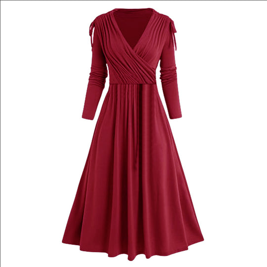 Damen Midikleid mit Wickeloptik und langen Ärmeln R&B