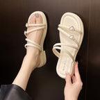 Damen elegante Riemen-Sandalen mit zierlichem Schmuckdetail